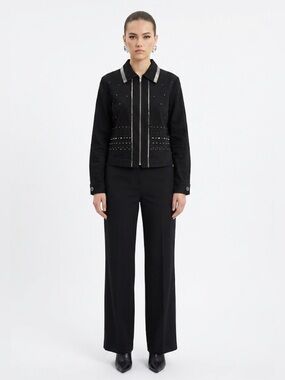Morgan Cole Black Studded Vintage Y2K Bling & Snakeskin Trim jacket- Size Small
